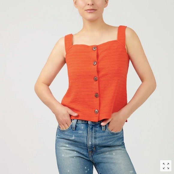 🔴SOLD🔴NWT!! J Crew Boxy 90s Textured Button Tank - Brilliant Sunset Red - Picture 3 of 8